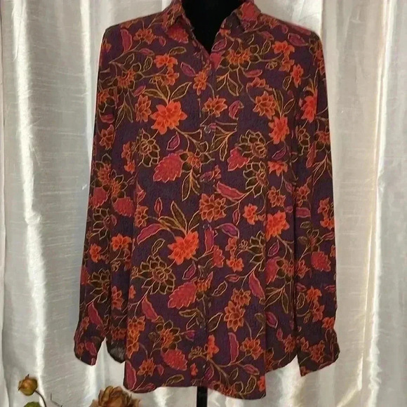 Pretty Beach Lunch Lounge Collection Women’s L Button Down Long Sleeve Blouse - Picture 2 of 9